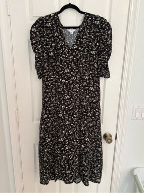 Time and Tru Black Midi Dress with Cream Floral Print